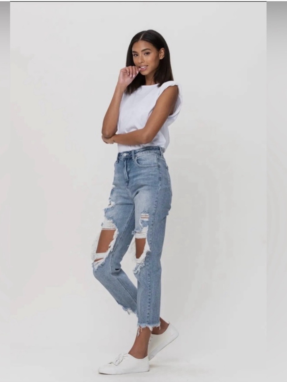 Cello Light Blue Distressed Boyfriend Jeans